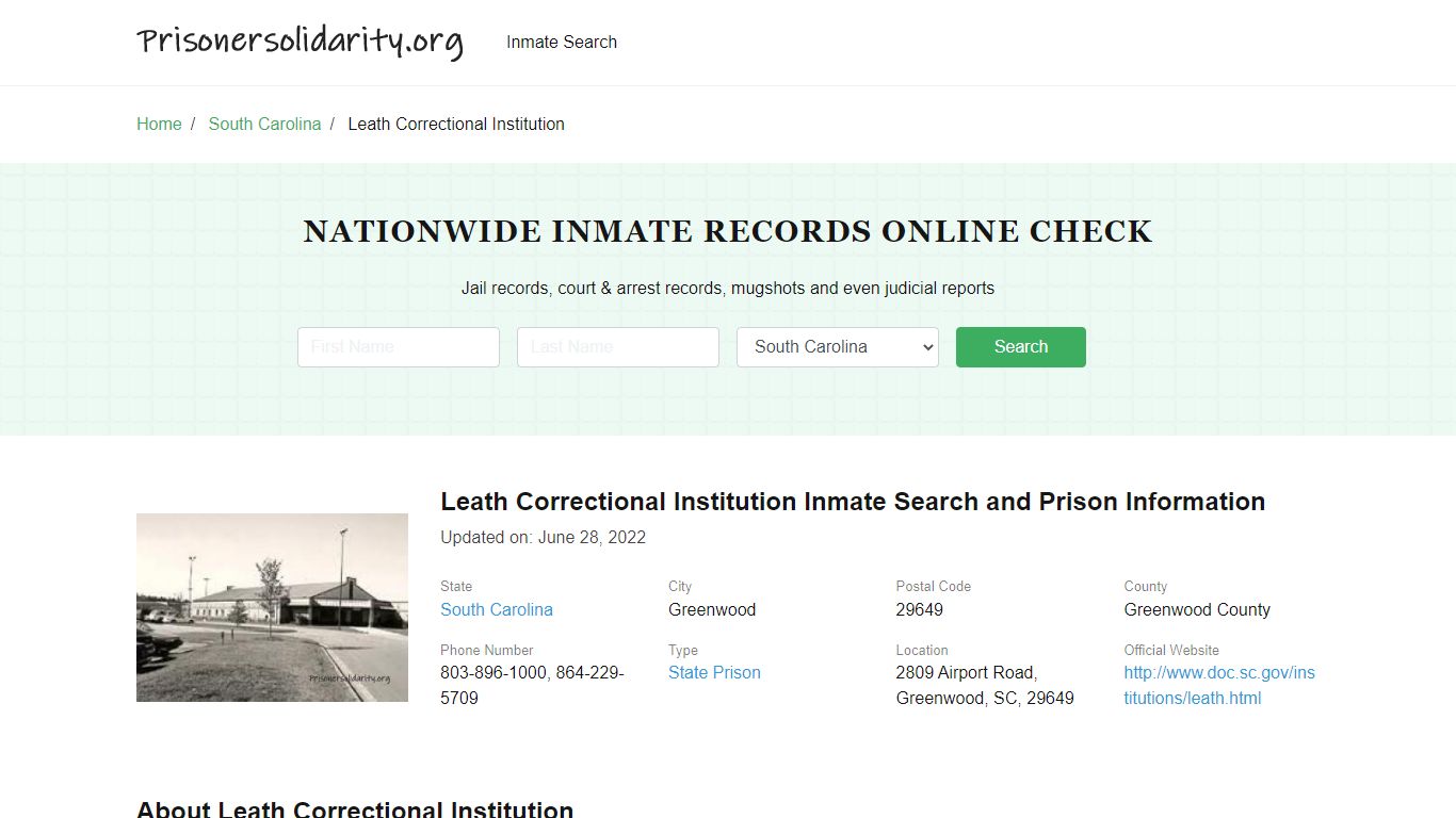 Leath Correctional Institution Inmate Search, Visitation, Phone no ...