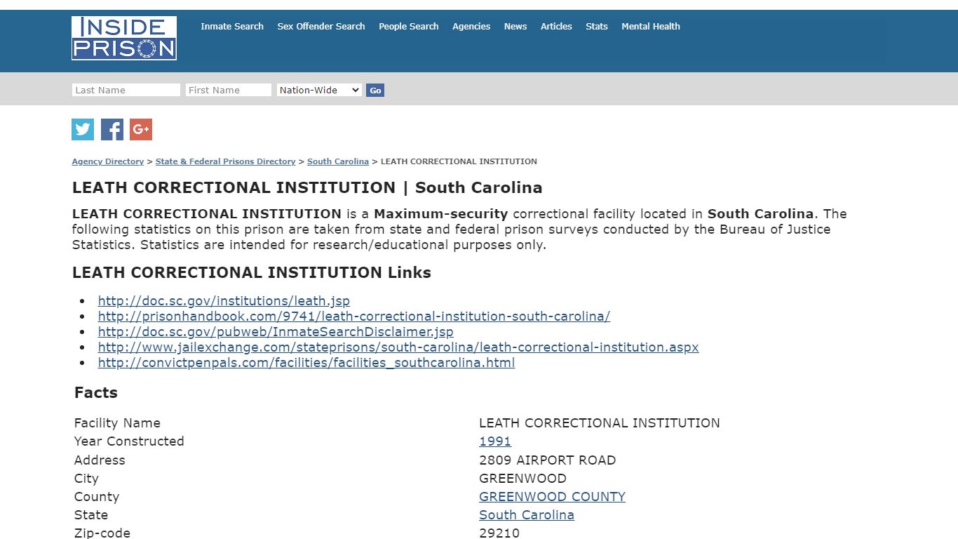 LEATH CORRECTIONAL INSTITUTION | South Carolina - Inside Prison